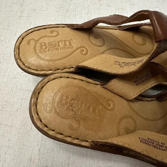 Born Women's Tan Leather Wedge Sandals - Picture 6 of 7